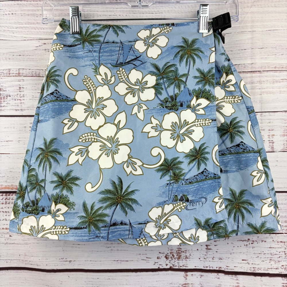 Terry Precision Cycling Skort Blue Tropical Hibiscus Padded Chamois Skirt 6